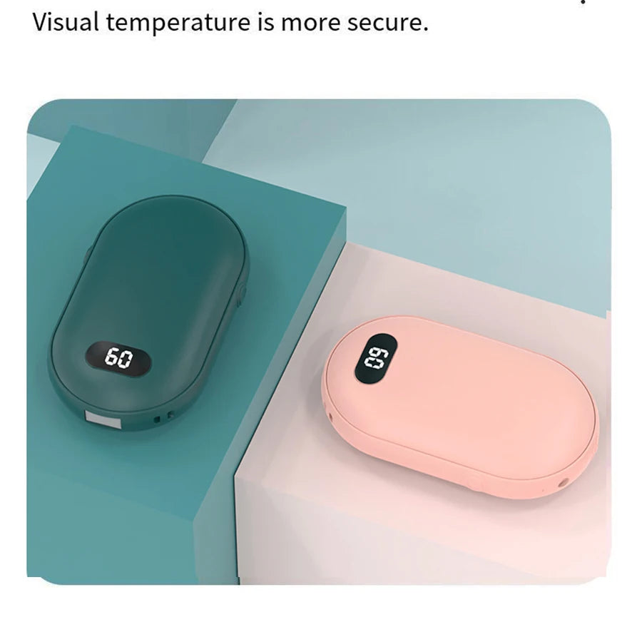 Hand warmer with double-sided heating and two temperature settings, this portable hand warmer can be charged