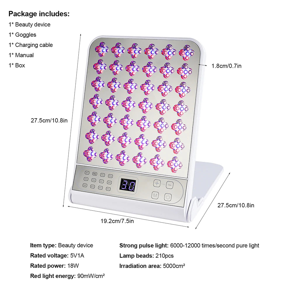 LED Red Light Therapy Panel Lamp Beauty Device 465nm 595nm 635nm940nm Skin Rejuvenation Moisturizing Refreshing Brightening Face