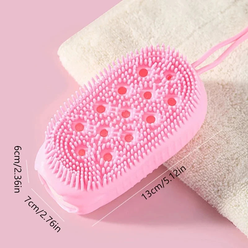 Double Side Silicone Bubble Bath Body Brush with Soap Storage Sponge Massage Scalp Scrubber Skin Clean Exfoliating