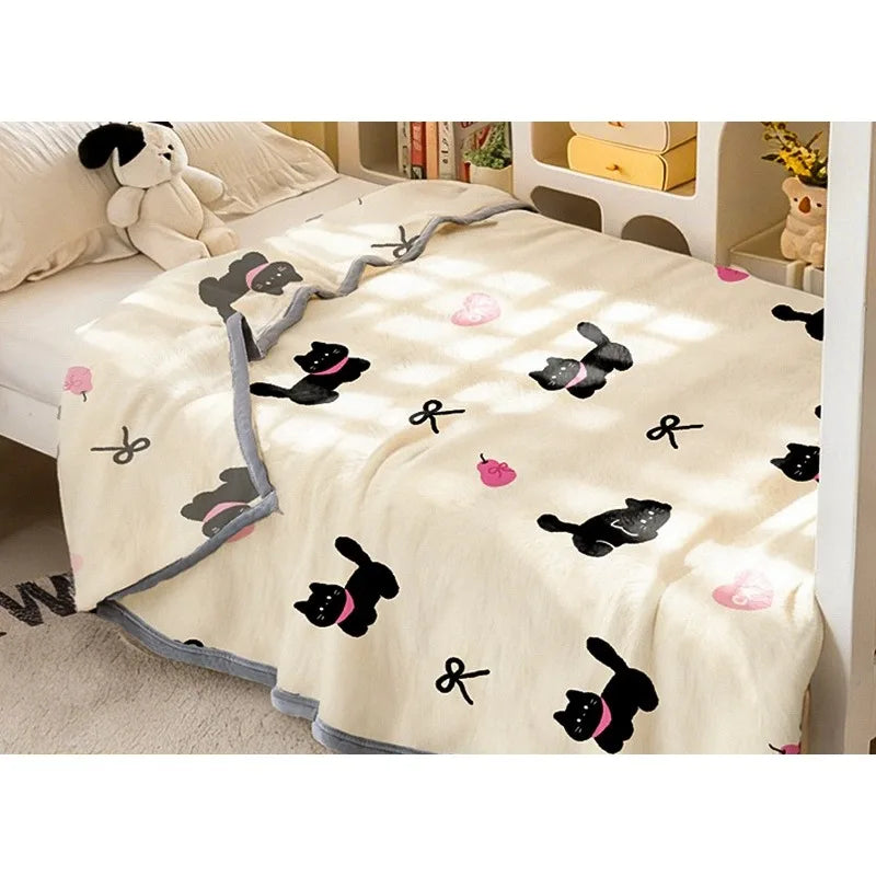Cute Cartoon Animal Print Flannel Throw Blanket Soft Lightweight Multi Purpose Cover All Season Portable Blanket