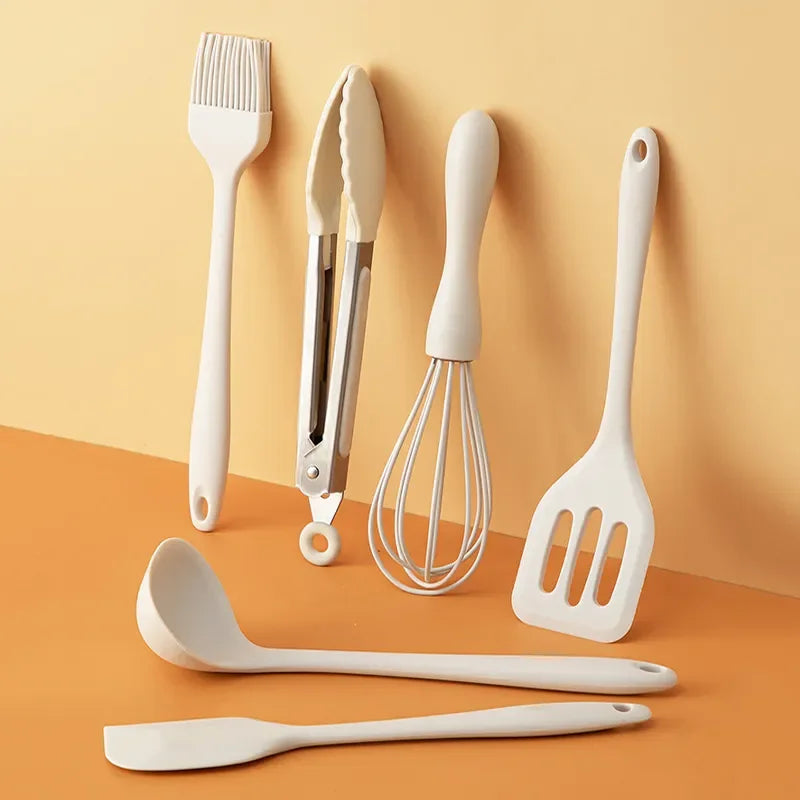 Silicone Kitchen Utensils Food Grade Non-stick Cooking Baking Spatula Silicone Oil Brush Egg Whisk Food Clip Kitchen Accessor