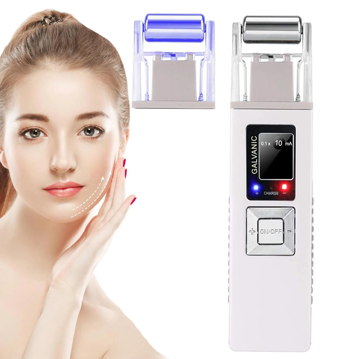 2 In 1 Galvanic Face Lifting Roller Skin Care Reduce Wrinkles Skin Tightening Deep Pore Clean Microcurren Rejuvenation Device