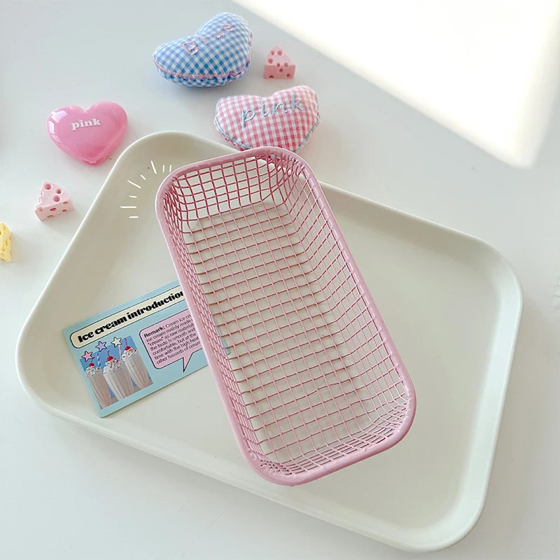 Desktop Storage Basket INS Metal Sundries Organizer Basket Photocard Case Office Stationery Home Supplies Make Up Sorting Holder