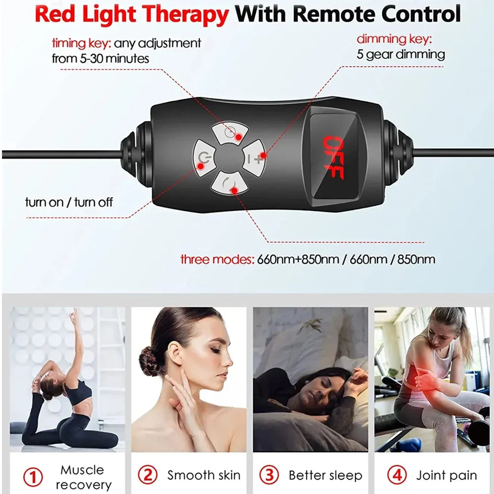 LED Red Light Therapy Lamp LED Infrared Light Therapy 660nm&850nm Near Infrared Light Device Full Body Pain Relief Skin Care