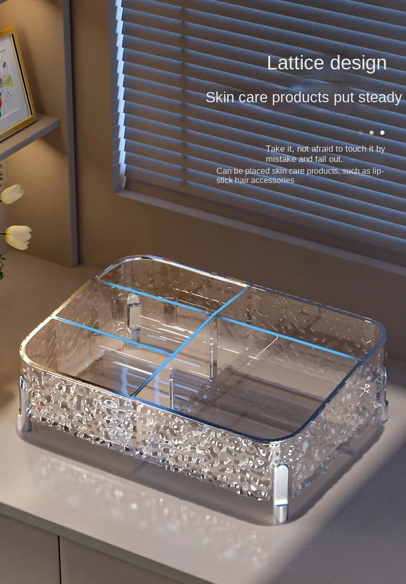 Glacier-print Desktop Makeup Organizer with Legs Clear Lipstick Split Vanity Storage PET Organizer Makeup Organizer Box