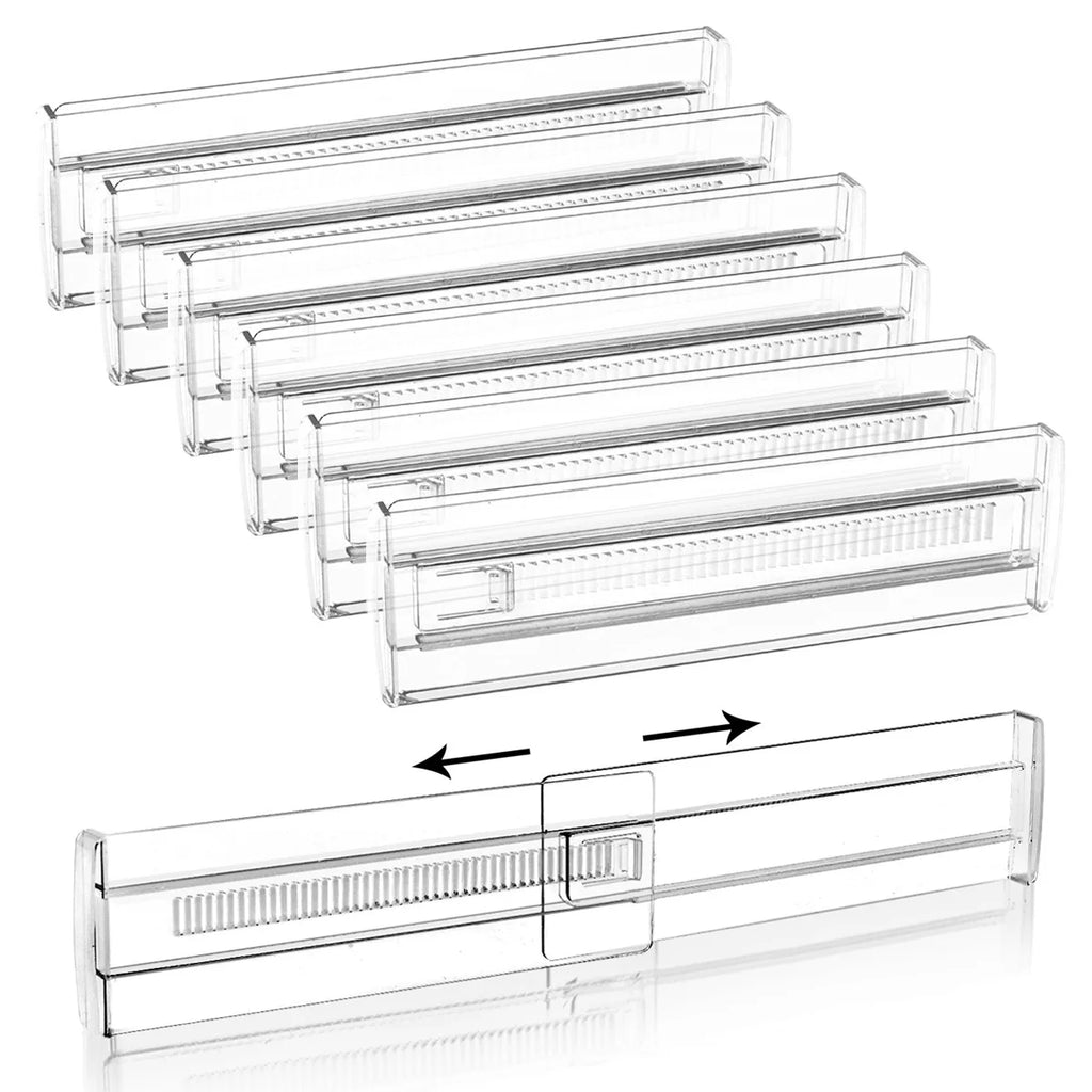 Drawer Dividers, 6Pack Adjustable Drawer Organizer, Clear Expandable Dresser Organizer for Clothes Kitchen Utensils Tableware Dr