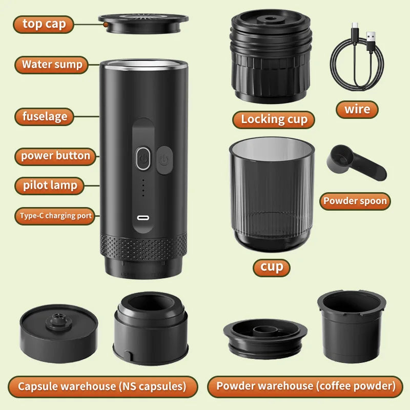 Portable Espresso Machine 20 Bar Heating Coffee Maker Wireless Rechargeable Concentrated Extraction Coffee Machine Travel Office