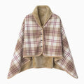 Fleece Wearable Blanket, Plaid Lap Blanket Comfy Poncho Throw with Button Plaid Throw Cushion for Bed Sofa Office