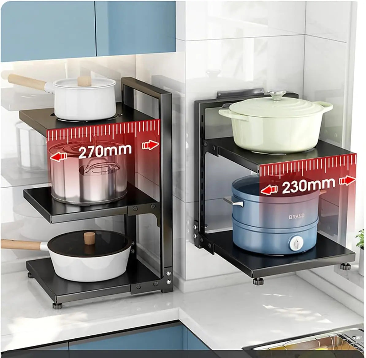 Pots and Pans Organizer for Cabinet Adjustable Rack Under Sink or Floating Shelf Heavy Duty Kitchen Storage Organizers Pot Lid