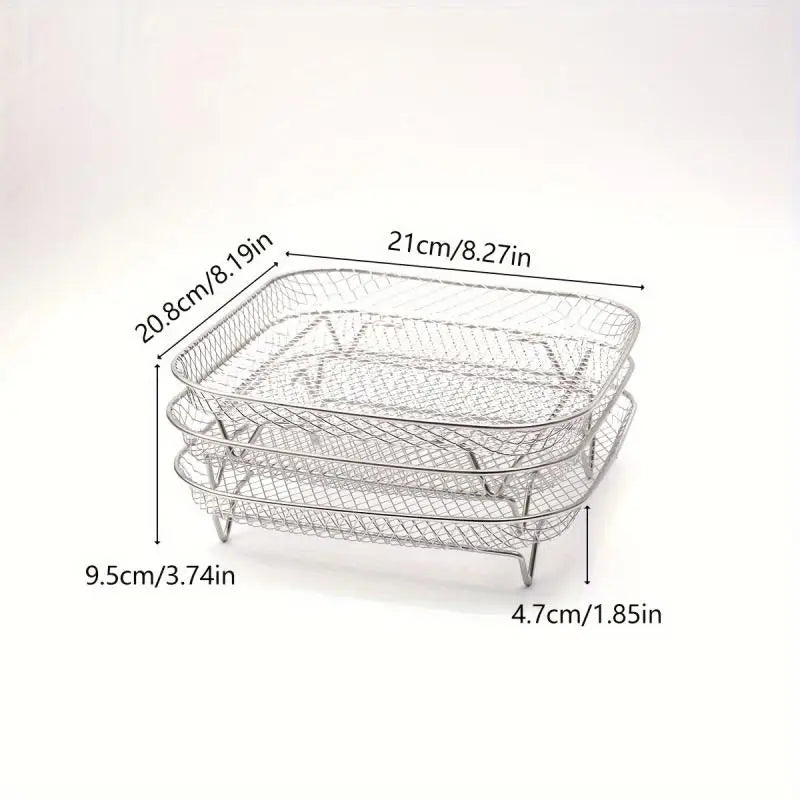 3-piece Stainless Steel Air Fryer Accessory Set - Square Fries and Grilling Rack for Kitchen Dining, Air Fryer Rack