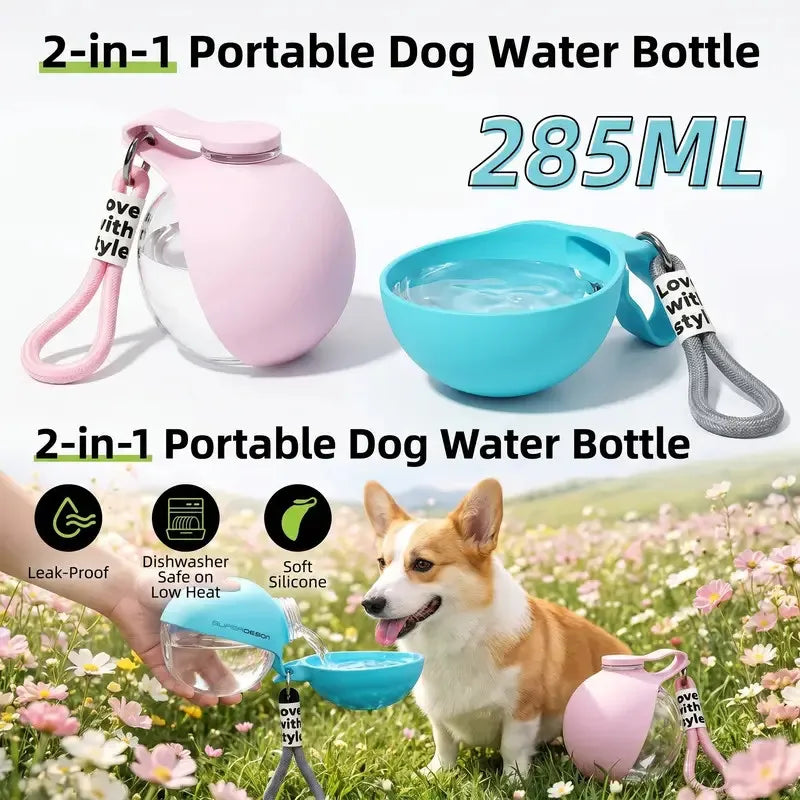 Dog Water Bottle Outdoor Travel Portable Pet Drinking Bowl Hanging Lanyard Puppy Walking Anti-leak Water Feeder Bowl