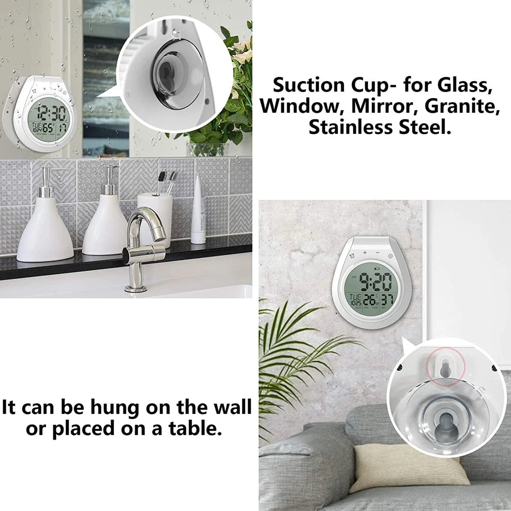 Digital Shower Clock Waterproof, Bathroom Timer Clock, Digital Kitchen Wall Clock, LCD Display, 12/24 Hour Format