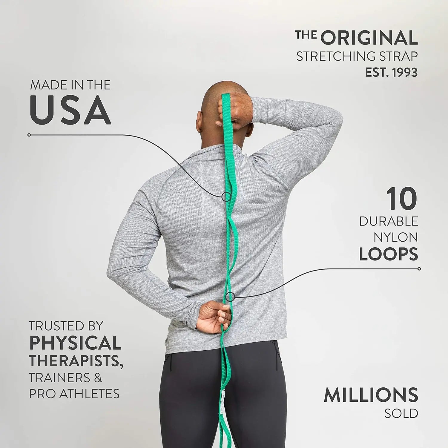 Stretch Out Strap with Exercise Book, USA Made Top Choice Stretch Out Straps for Physical Therapy, Yoga Stretching Strap