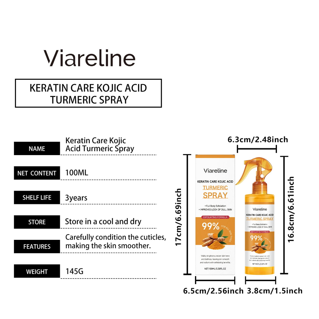 Turmeric Exfoliating Body Spray Gentle Cleansing Smoothing Nourishing Soft Hydrating Mist Dead Skin Remover All Skin Types