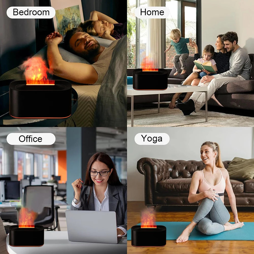Air Humidifier Essential Oils Diffuser Flame Aroma Humidifier Home Automatic Fragrance Mist Maker With RGB Light