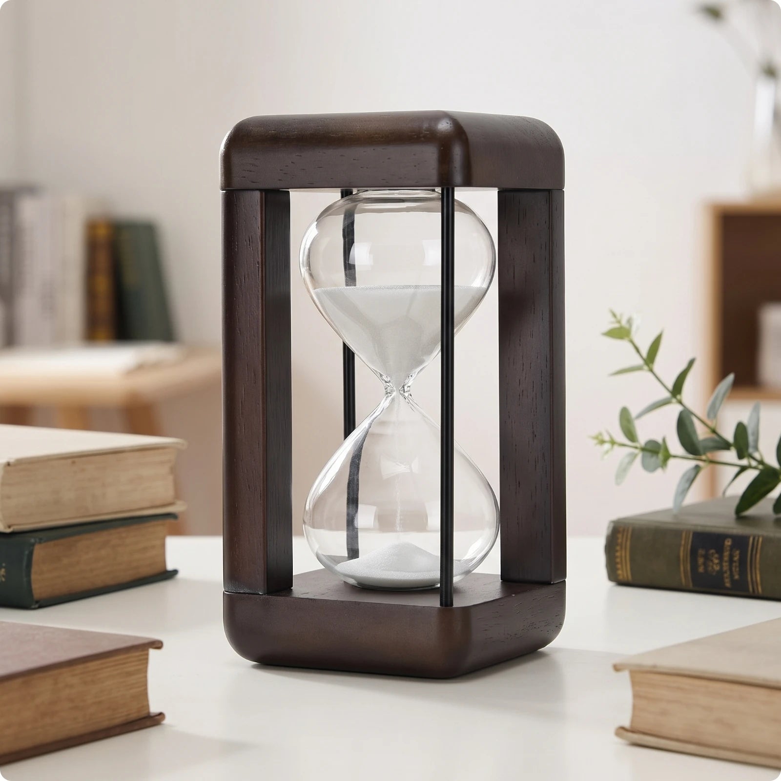 Hourglass with Wooden Frame Decorative Hourglass Timer Sand Glass Classy Large for Desk, Office