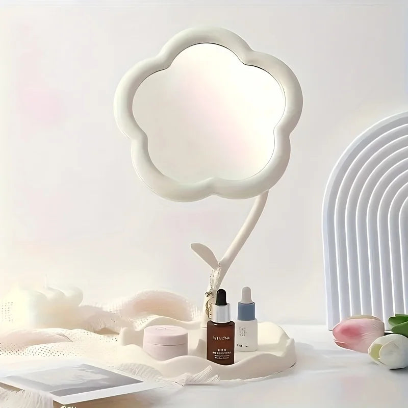 Cute 1pc Flower Shaped Makeup Mirror | Desk Vanity Mirror with Storage, Cute Sunflower Makeup Mirror HD Makeup Mirror