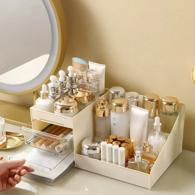 Makeup Organizer with Drawers, Cosmetic Storage for Dresser Vanity and Bathroom Countertop, Beauty Holder for Lipstick Brush