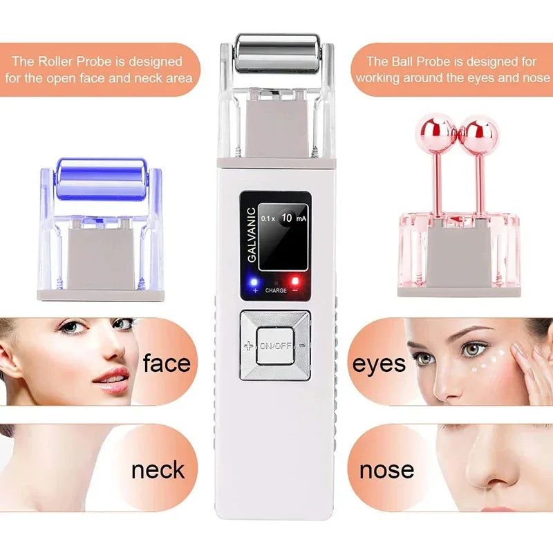 Microcurrent Face Tightening Device - Anti Aging Facial Massager with Galvanic & Roller Technology for Wrinkle Reduction, Skin