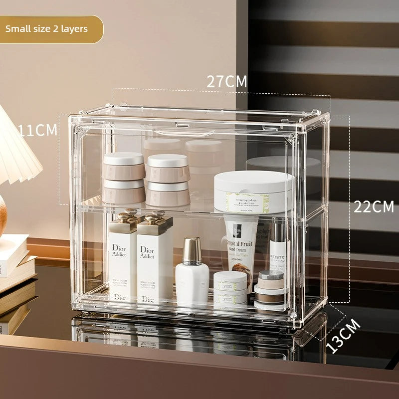 Clear Acrylic Makeup Storage Box Large Capacity Dustproof Cosmetic Organizer for Bedroom
