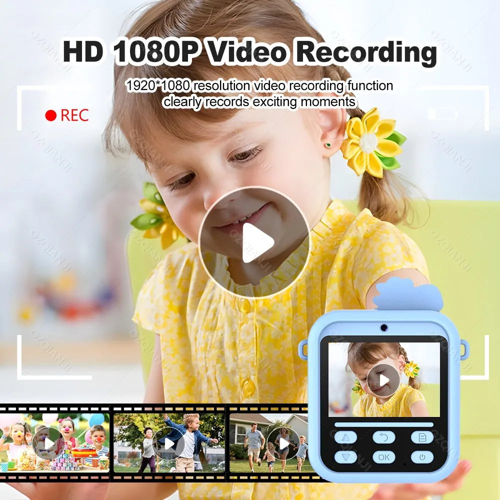 Mini 58mm Thermal Printer Kis Digital Camera HD1080P Instant Print Photos Video Recording Machine 32G SDCard for Children Gifts