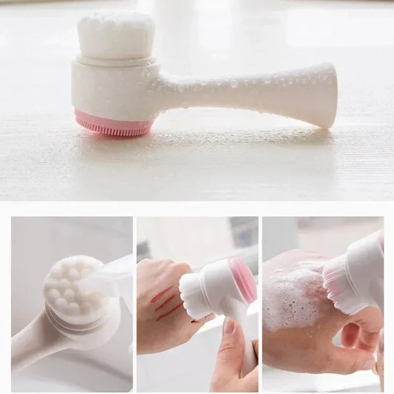 Double Sided Facial Cleansing Brush Manual Face Wash Brush Soft Bristles Silicone Exfoliator Deep Pore Cleaning Blackhead Remove