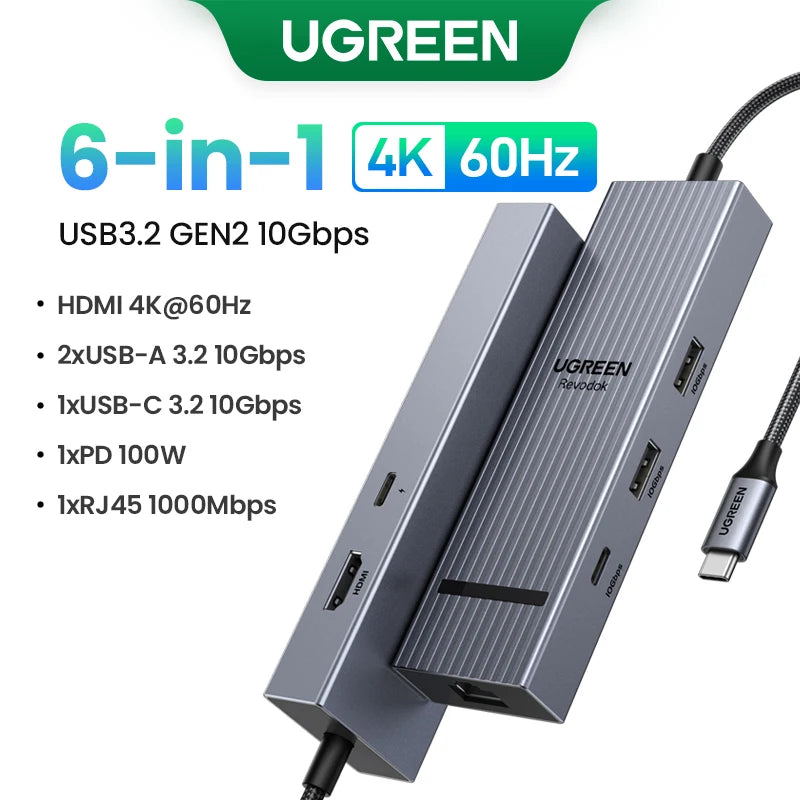 UGREEN USB C HUB 10Gbps 4K60Hz HDMI USB3.2 PD100W USB Splitter for Laptop Macbook Pro Air iPad Phone Android Docking Station