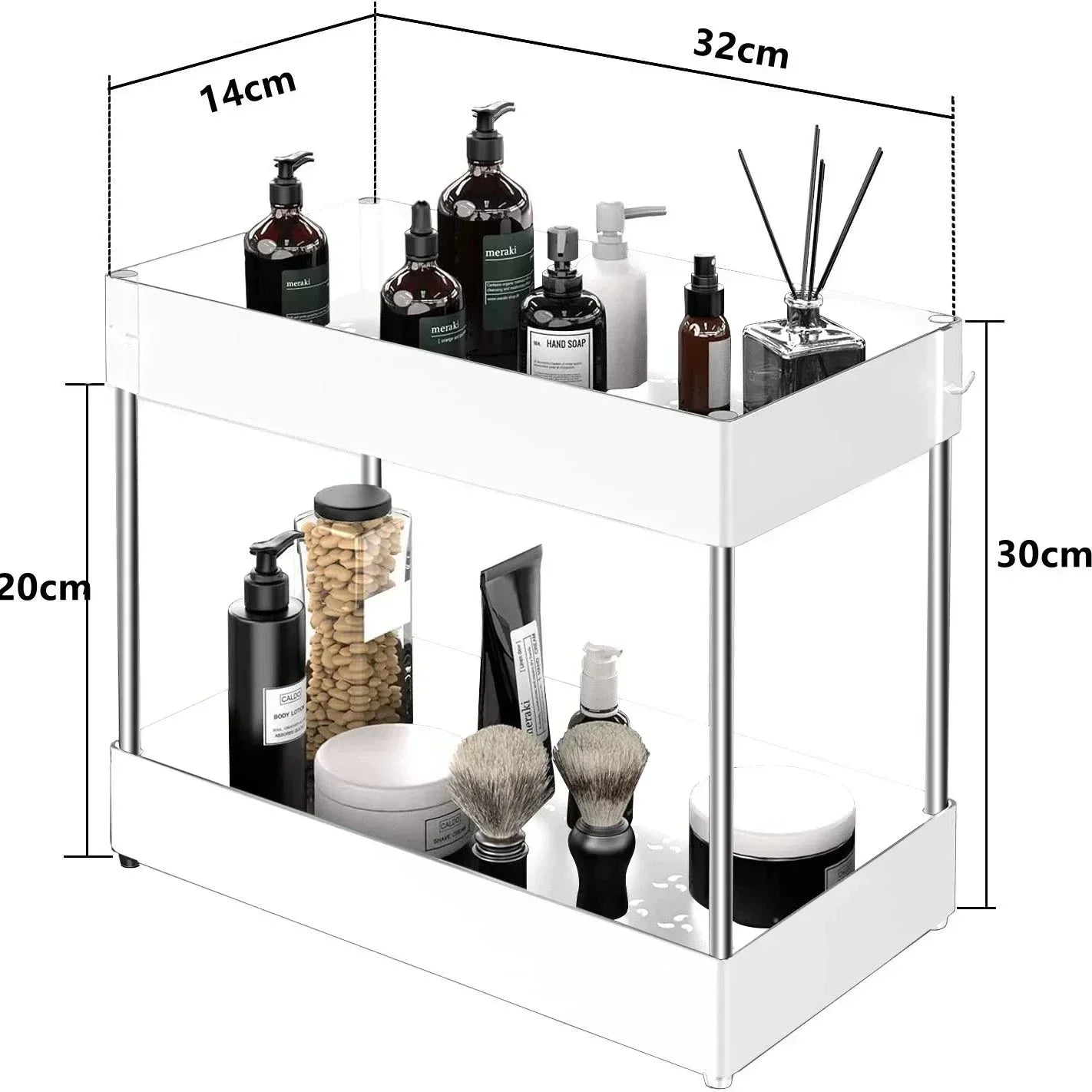 2-Tier Under Sink Organizers and Storage, Sliding L-shape Under Bathroom Kitchen Cabinet Organizers Narrow Space Sink Organizer