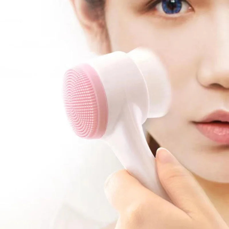 Facial Cleansing Brush Manual Massage Facial Brush Soft Bristles Exfoliator Double Sided Face Wash Brush 3D Double Silicone