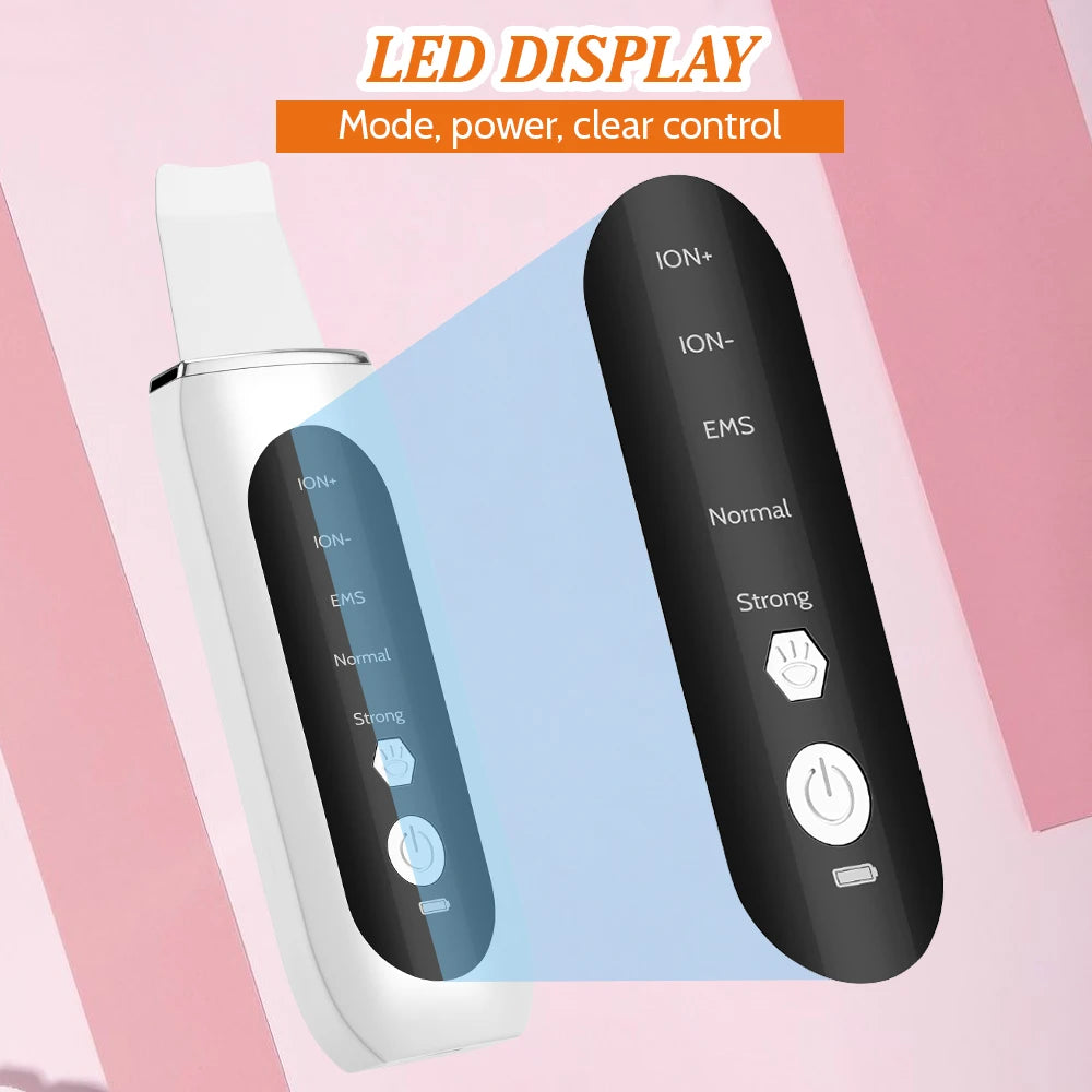 Ultrasonic Skin Scrubber EMS Face Lifting Machine Red Blue Light Blackhead Remover Pore Cleaner Deep Cleansing Facial Spatula