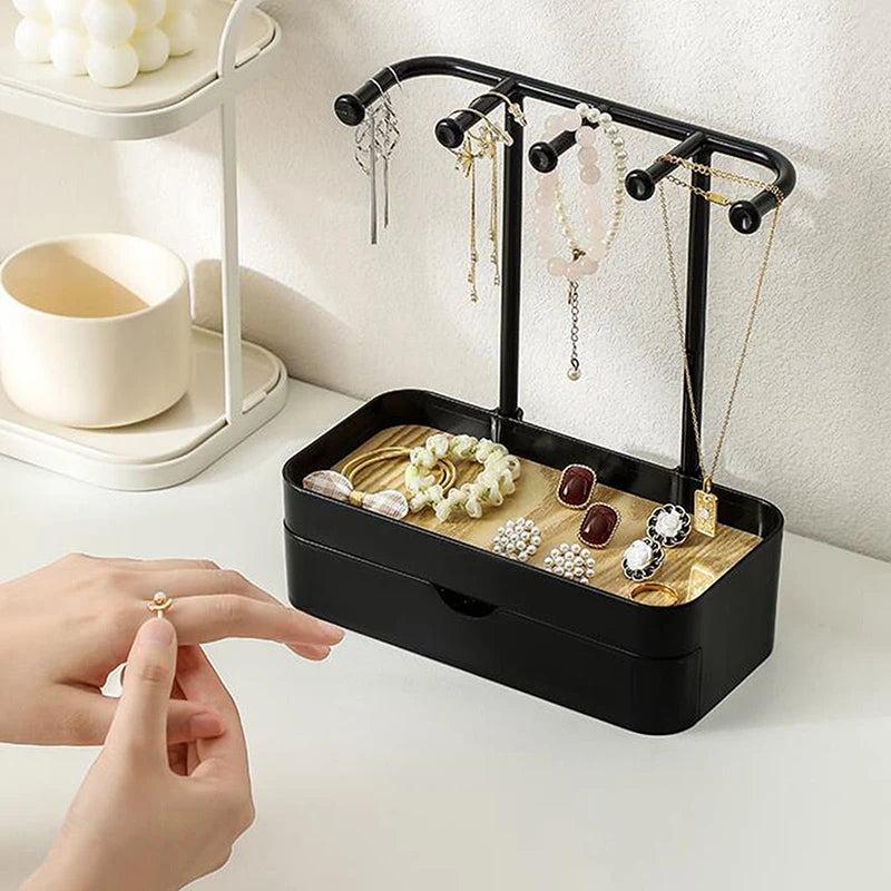 Jewelry Organizer Display Stand Rack With Wooden Tray For Earrings Bracelet Necklaces Rings Storage Hanging Organizer Holder