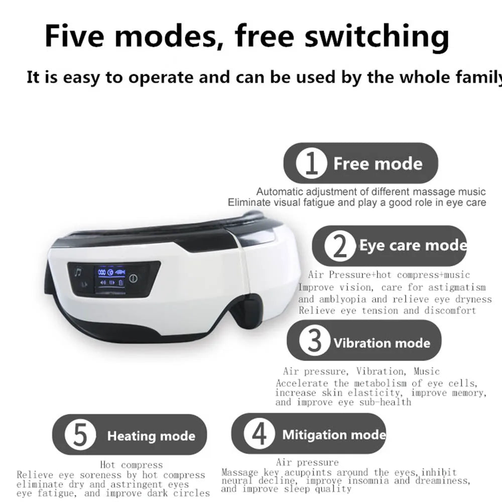 5D Intelligent Airbag Vibration Eye Massager Bluetooth Hot Compress Eyes Care Instrument Glasses Fatigue Sleep Mask Eye Massager