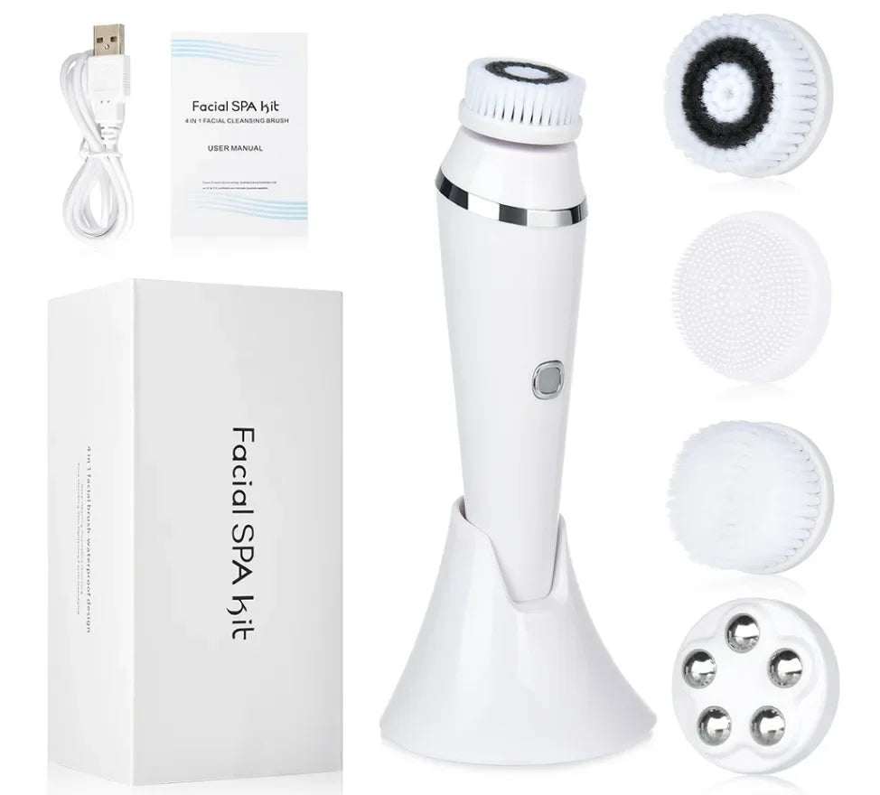 Electric Facial Cleansing Brush with 4 Face Cleaning Device 3 Modes Skincare Brush Heads Waterproof Wireless Facial Cleansing