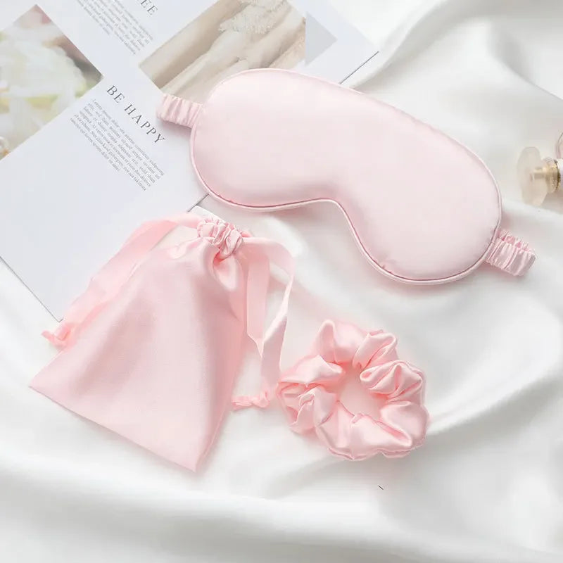 Silk-like sleeping eye mask with storage bag and scrunchie, soft cooling eye mask for face