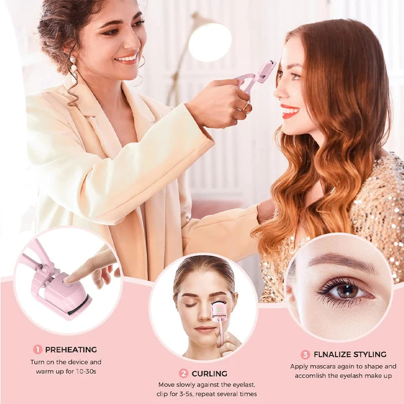 USB Rechargeable Heated Eyelash Curler with LCD Display Portable Makeup Tool Beauty and Health