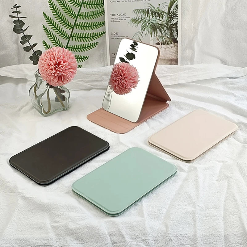 Folding Makeup Mirror High-quality Portable Desktop Makeup Mirror Single-side Creative Women Solid Color Standing Makeup Mirror