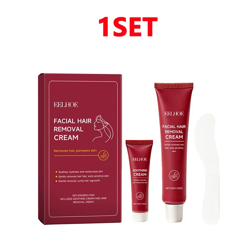 Facial Hair Removal Cream Painless Gentle Hair Remover for Face Non-Irritating Nourishing Formula Smoothing Skin Care Depilatory