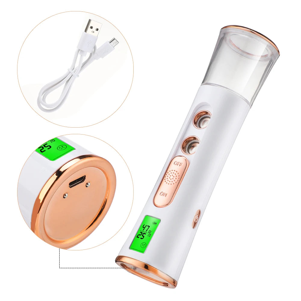 Double Spray-head Nano Mist Sprayer Mini Handheld Hydrating Humidifier Skin Care LED Display Portable Facial Steamer Nebulizer