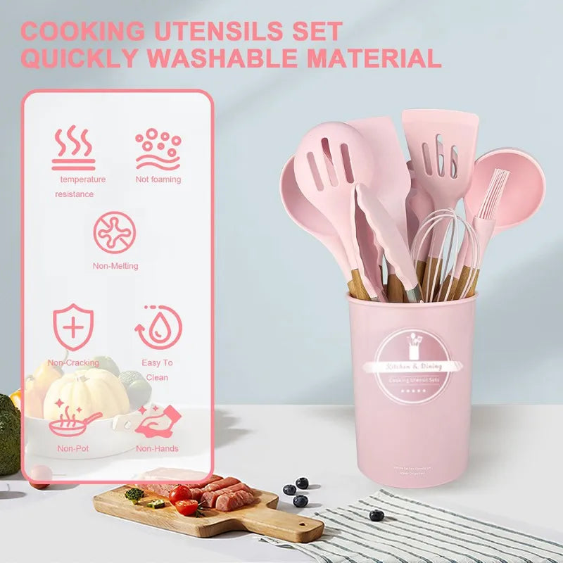 A19F-Silicone Cooking Utensils 12PCS Kitchen Utensil Set, Utensils Spatula Turner Set