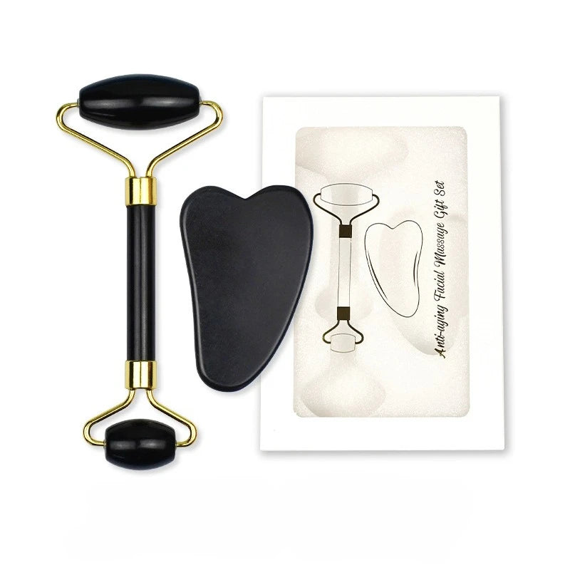 Natural Obsidian Black Face Jade Roller Facial Massage Tool for Skin Care Black Face Massage Roller Facial Massager