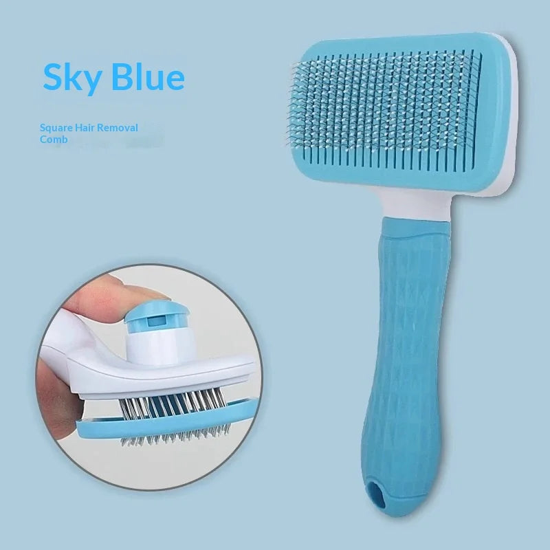 Self Cleaning Pet Slicker Brush for Cats Dogs, Hair Removal Grooming Comb, Deshedder for Long Short Hair, Square Shape