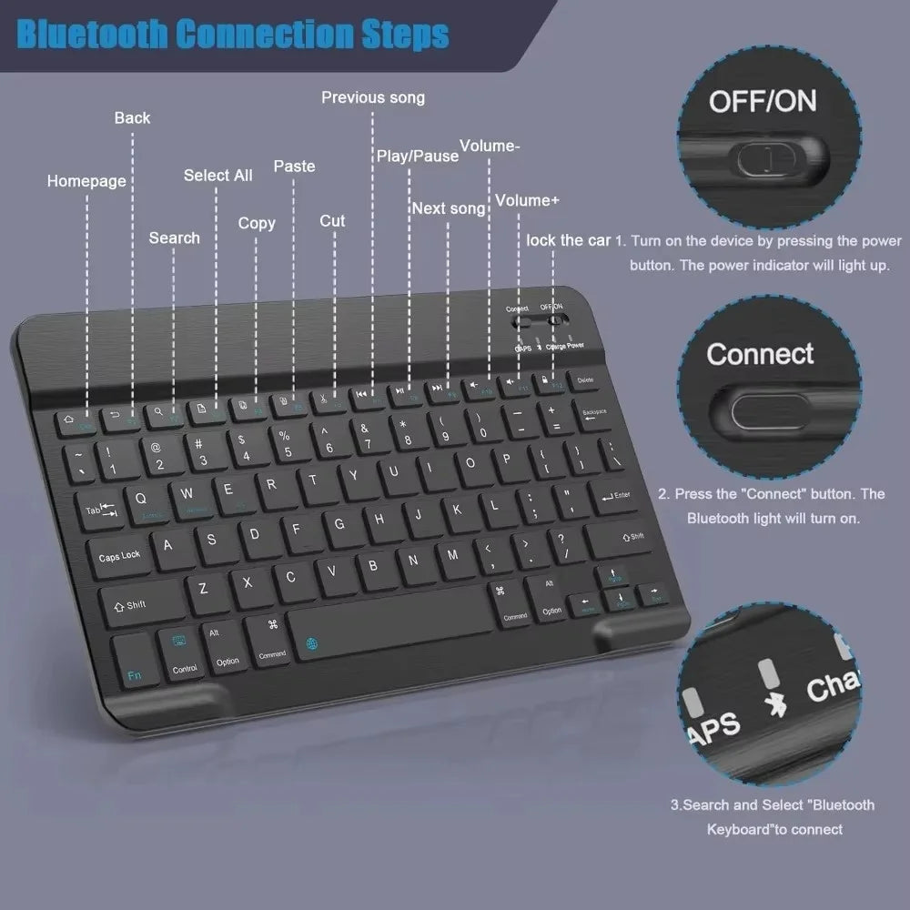 7/10 Inch Bluetooth Wireless Rechargeable Keyboard For iPad Pro Tablet Mobile Phone Laptop Android iOS Windows For Laptop Tablet