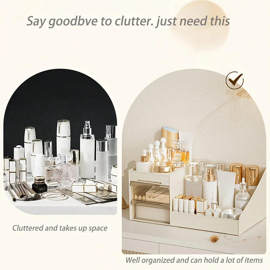 Makeup Organizer with Drawers, Cosmetic Storage for Dresser Vanity and Bathroom Countertop, Beauty Holder for Lipstick Brush