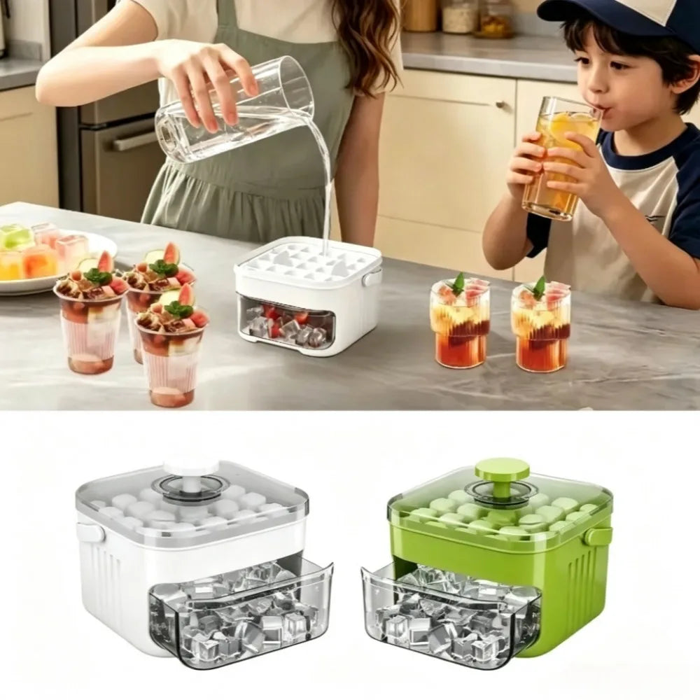 Ice Cube Tray with Lid & Bin Ice Maker for Freezer Ice Trays Ice Container for Whiskey, Cocktail, Coffee Drinks, Beer