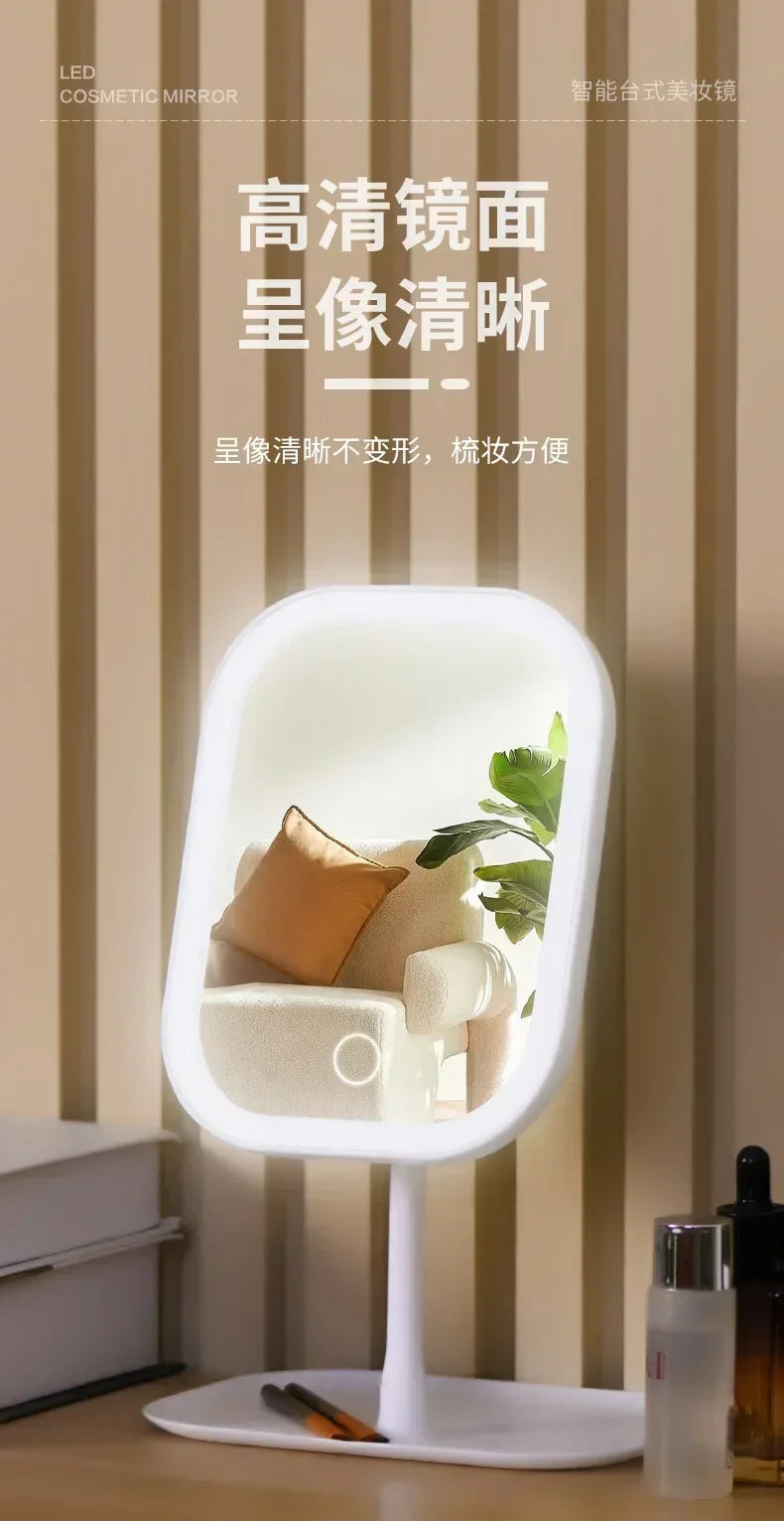 LED Makeup Mirror, Touch Control 3 Light Modes, Rechargeable Portable Vanity Mirror with Stand & Foldable Design