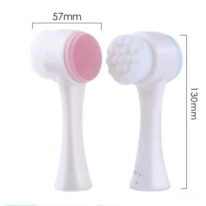 Double Sided Facial Cleansing Brush Manual Face Wash Brush Soft Bristles Silicone Exfoliator Deep Pore Cleaning Blackhead Remove