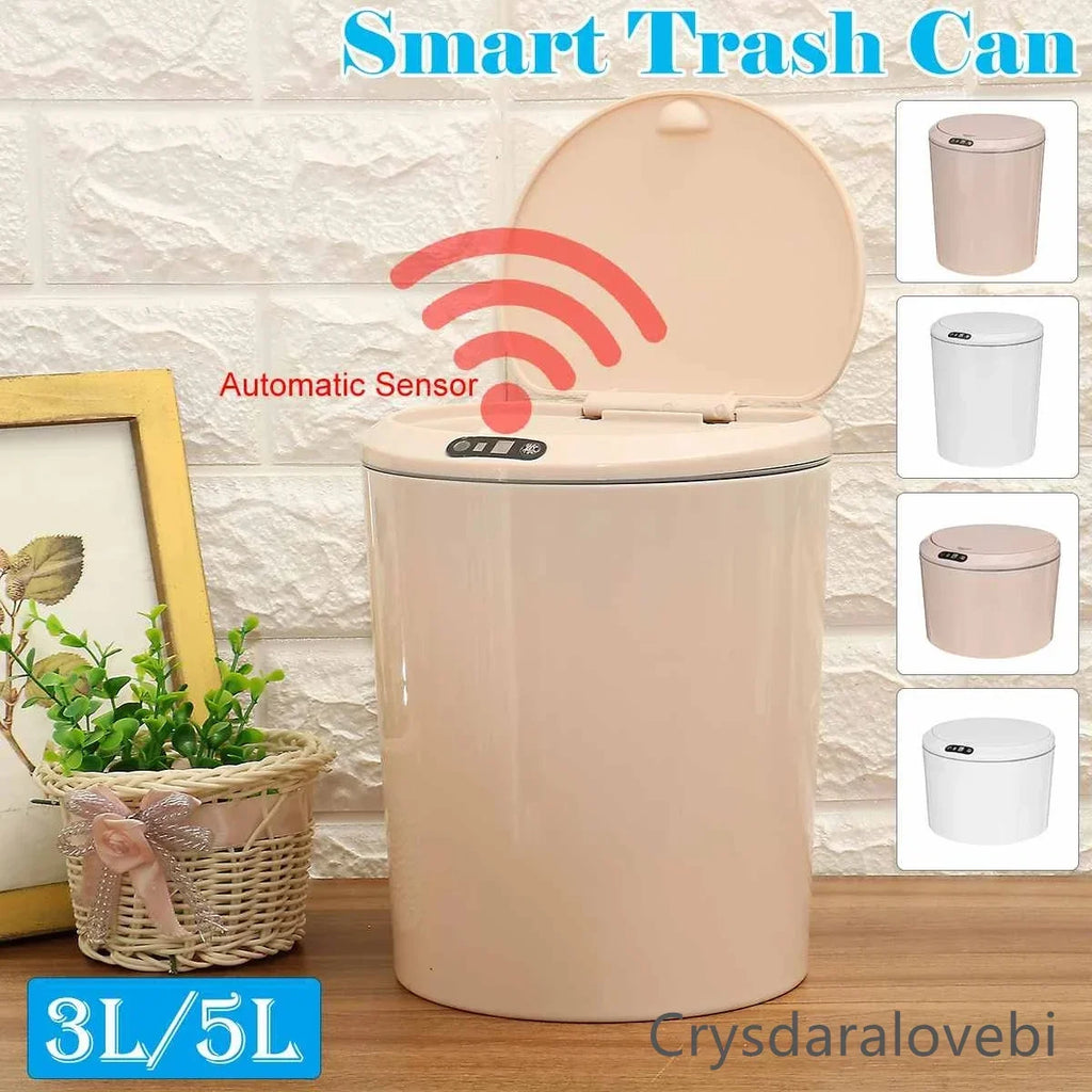 3/5L Smart Trash Can Car Garbage Automatic Sensor Lid Electric With Cover Wastebasket Home Kitchen Living Room Organizer Storage