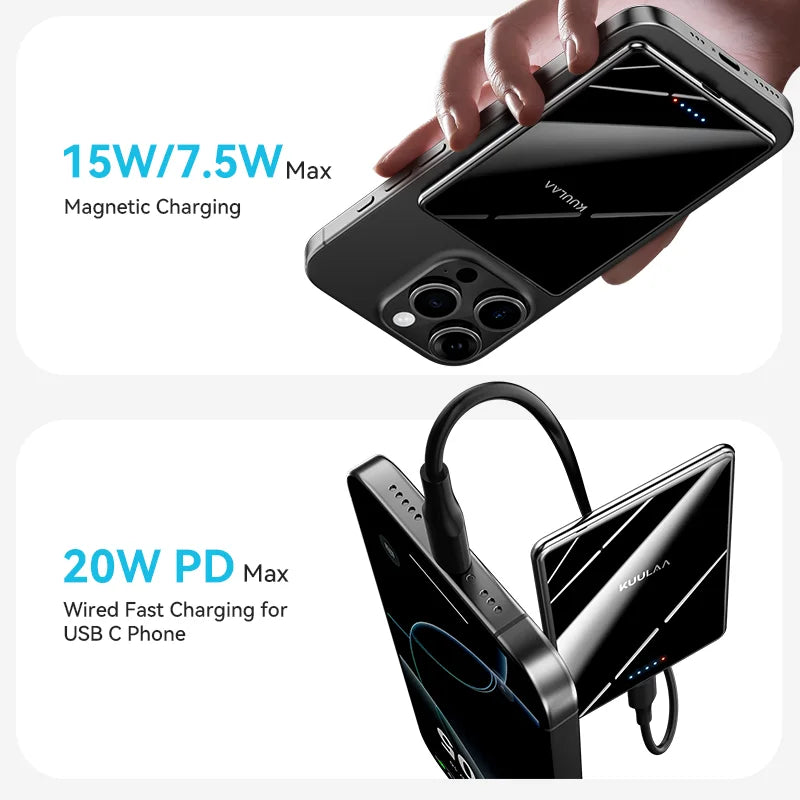 KUULAA Magnetic Power Bank 5000mAh Slim Wireless External Battery 20W Fast Charging for MagSafe Powerbank for iPhone 16 15 14 13