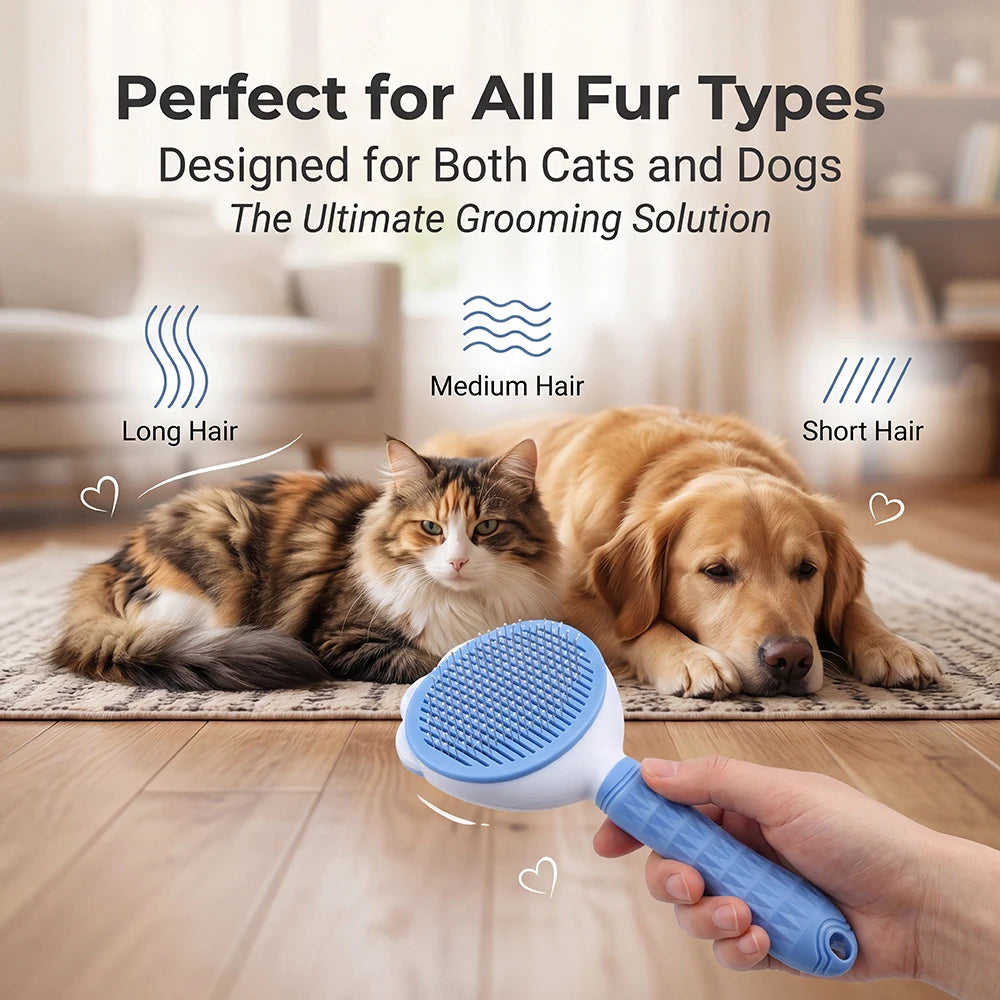 Bioline Self Cleaning Slicker Brush Dog Cat Bunny Pet Grooming Shedding Brush Easy to Remove Loose Undercoat Pet Massaging Tool