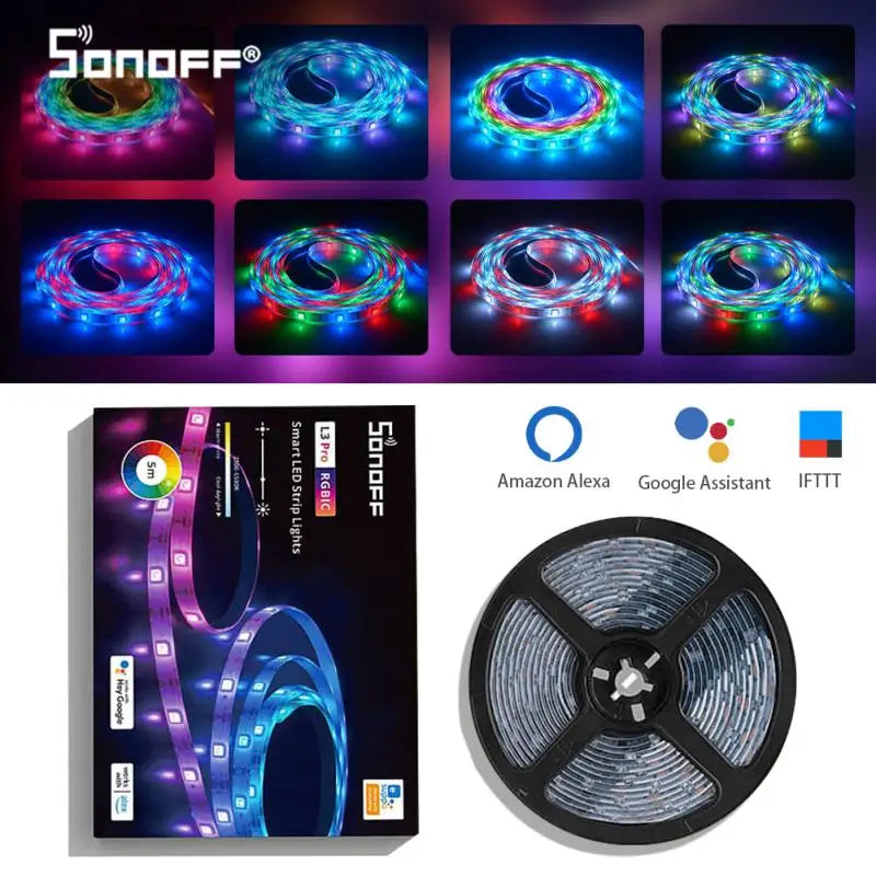 SONOFF L3 Pro 5M RGBIC Wifi Smart LED Strip Lights 16.4Ft Wireless Remote Voice/ Local Control Type C DC5V Adapter Smart Home